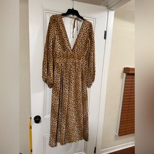 Free People Jayde Maxi Dress Polka Dot Boho Prairie Tie Back Long Sleeve size 2